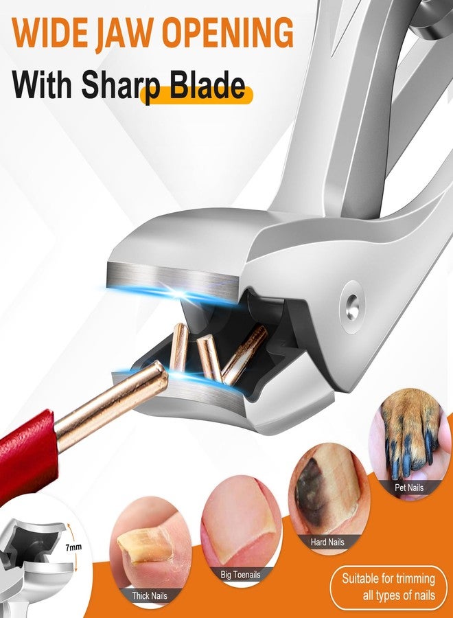 درمود مقص أظافر DRMODE للرجال ذوي الأظافر السميكة، مقص أظافر قدم بزاوية للأظافر السميكة لكبار السن، مقص أظافر قدم بفتحة فك واسعة، مقص أظافر يد شديد التحمل مع ماسك ومقبض طويل - فضي - Image 3